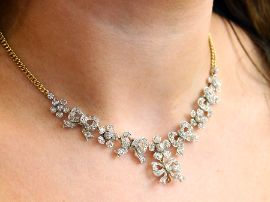 antique diamond bow necklace wearing