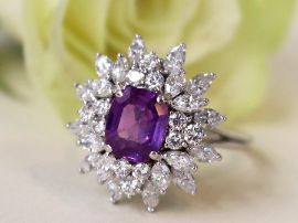 purple sapphire and diamond white gold ring