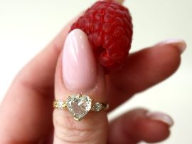 vintage heart cut diamond ring on hand