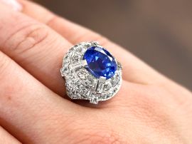 Antique Diamond Sapphire Cocktail Ring on finger