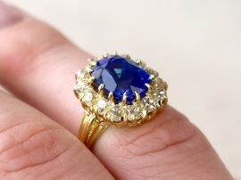 Yellow Gold Antique Sapphire Ring on finger