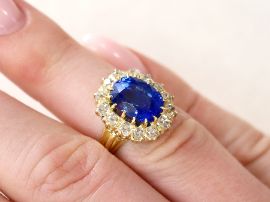 Yellow Gold Antique Sapphire Ring on hand