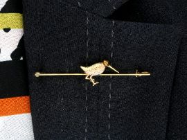 bird brooch wearing