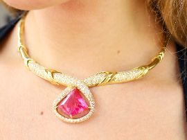 Vintage Pink Tourmaline Necklace Gold