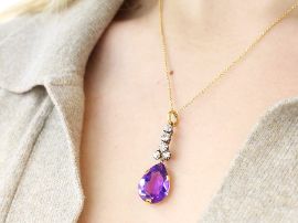 amethyst pendant on neck