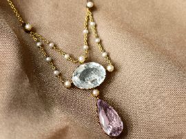 Aquamarine, Pearl and Amethyst Pendant