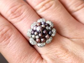 diamond natural saltwater pearl ring on hand