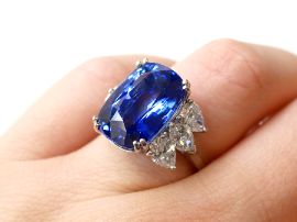 wearing sapphire and diamond ring