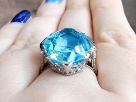 White Gold Aquamarine Ring on finger