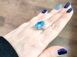 White Gold Aquamarine Ring on finger