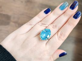 White Gold Aquamarine Ring on finger