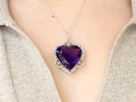 amethyst heart pendant on neck