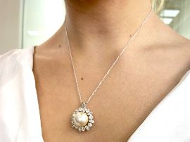 pearl and diamond pendant wearing