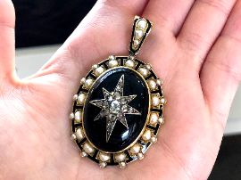 Victorian Seed Pearl Pendant with Onyx