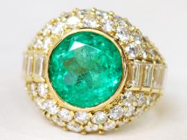 yellow gold Emerald and Diamond Bombe Ring