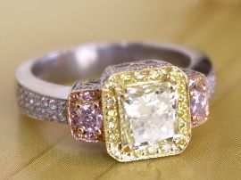 yellow and pink diamond platinum ring