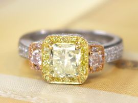 platinum yellow and pink diamond ring