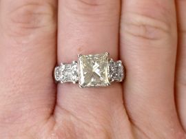 4 Carat Princess Cut Diamond Ring on hand