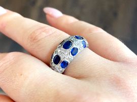 1980s Sapphire and Diamond Ring on hand