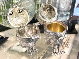 Sterling Silver Owl Mustard Pots open