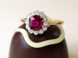 ruby and diamond yellow gold cluster ring