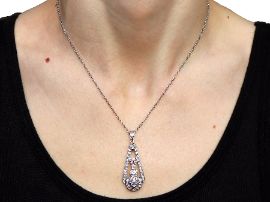 Diamond Pendant Necklace in White Gold wearing