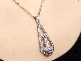 Diamond Pendant Necklace in White Gold on neck