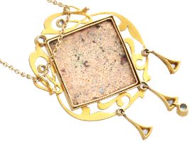 Art Nouveau Enamel Pendant in Gold underside