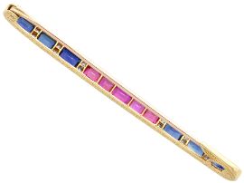 Edwardian Bar Brooch with Sapphires and Rubies underside