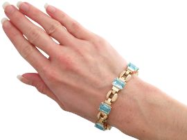 Art Deco Aquamarine Bracelet in Gold wearing