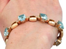 Art Deco Aquamarine Bracelet in Gold wearing