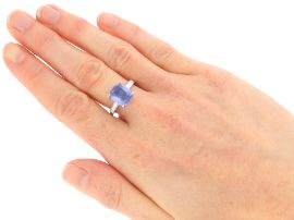 Cushion Cut Sapphire Engagement Ring Platinum wearing