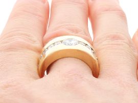 Mens Gold Diamond Wedding Band on finger