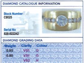 Mens Gold Diamond Wedding Band grading card