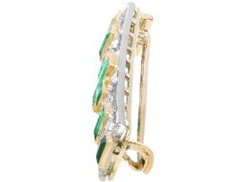 Edwardian Bar Brooch with Emeralds and Diamonds