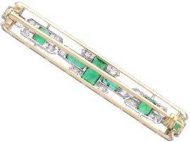 Edwardian Bar Brooch with Emeralds and Diamonds reverse