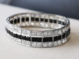 Antique Diamond and Onyx Bracelet in Platinum wearing