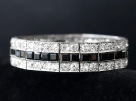 Antique Diamond and Onyx Bracelet in Platinum wearing