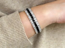 Antique Diamond and Onyx Bracelet in Platinum wearing