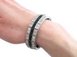 Antique Diamond and Onyx Bracelet in Platinum wrist