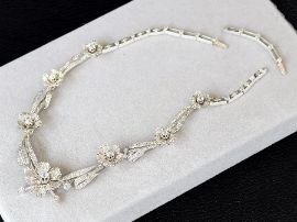 Antique Floral Diamond Necklace in White Gold