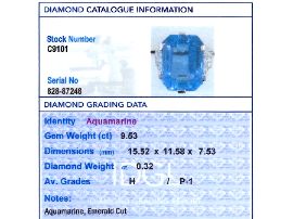 aquamarine and diamond platinum ring grading card