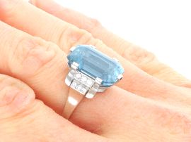 Antique Boucheron Aquamarine Ring on hand