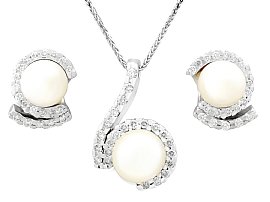 Pearl and Diamond Earring and Necklace Set