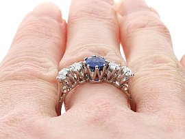 Sapphire and Diamond Ring in White Gold wearing