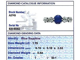 Sapphire and Diamond Ring in White Gold grading card