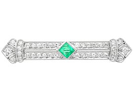 0.48ct Emerald and 1.29ct Diamond, Platinum Brooch - Art Deco - Antique Circa 1930