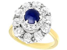 1.02ct Sapphire and 1.83ct Diamond, 18ct Yellow Gold Cluster Ring - Antique Circa 1900