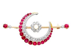 Antique Ruby Crescent Brooch
