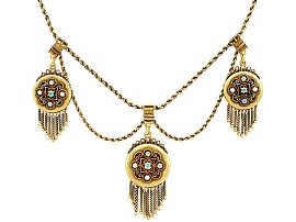 0.24 ct Emerald and Opal, 15 ct Yellow Gold, Three Locket Necklace - Antique Victorian